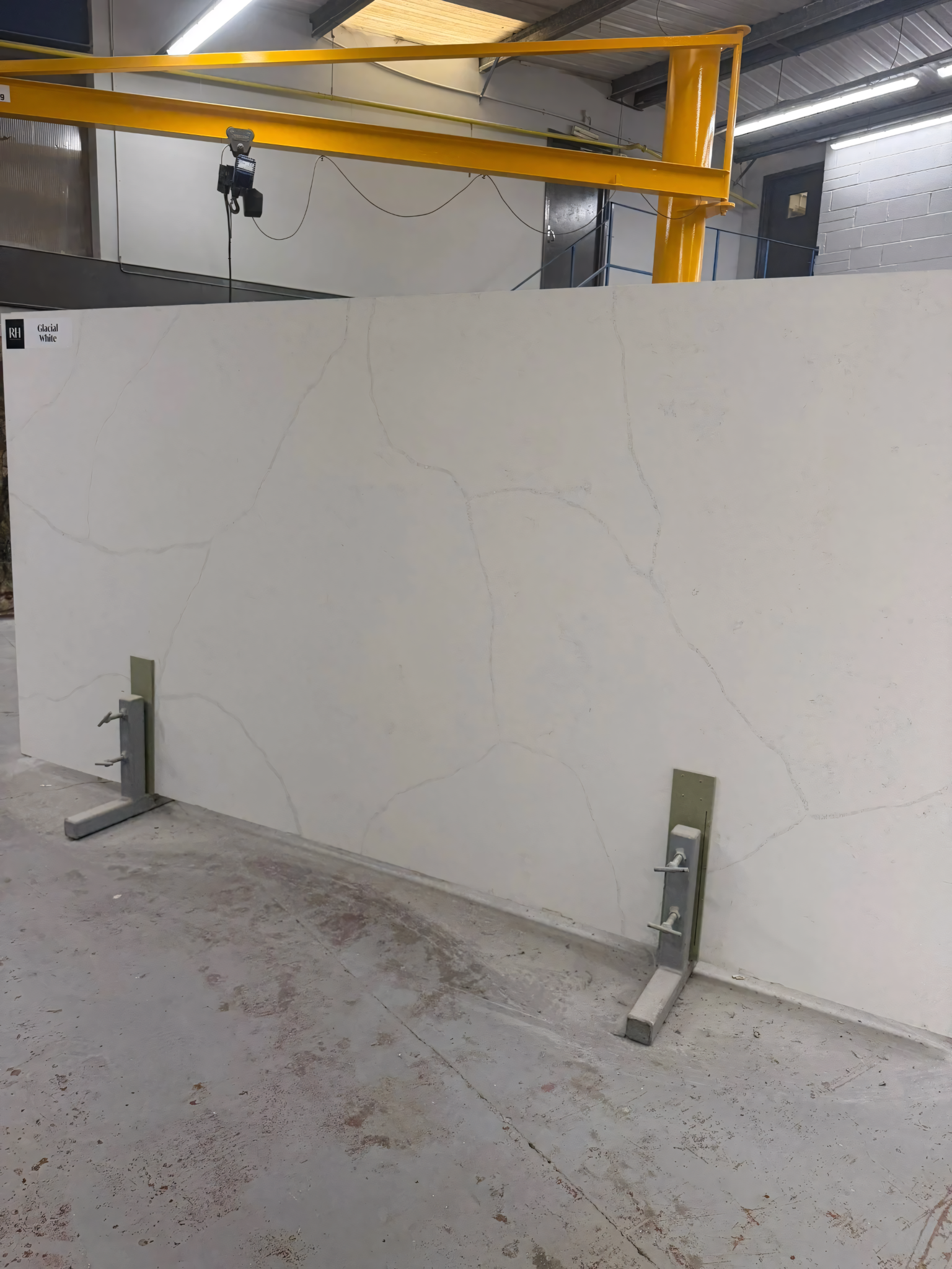 Glacial White quartz slab with soft grey veining