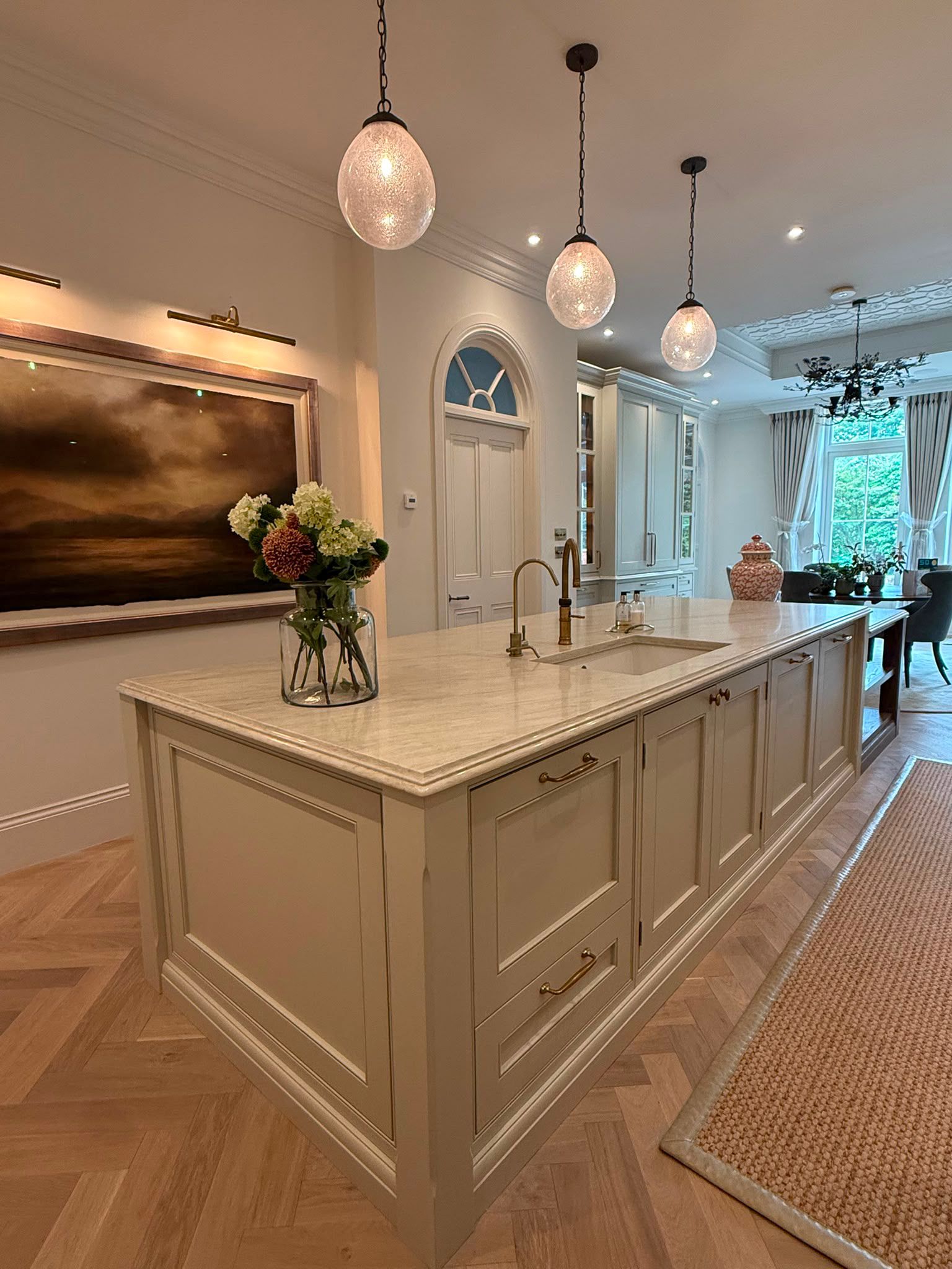 Taj Mahal quartz kitchen island with inset sink in North Shields
