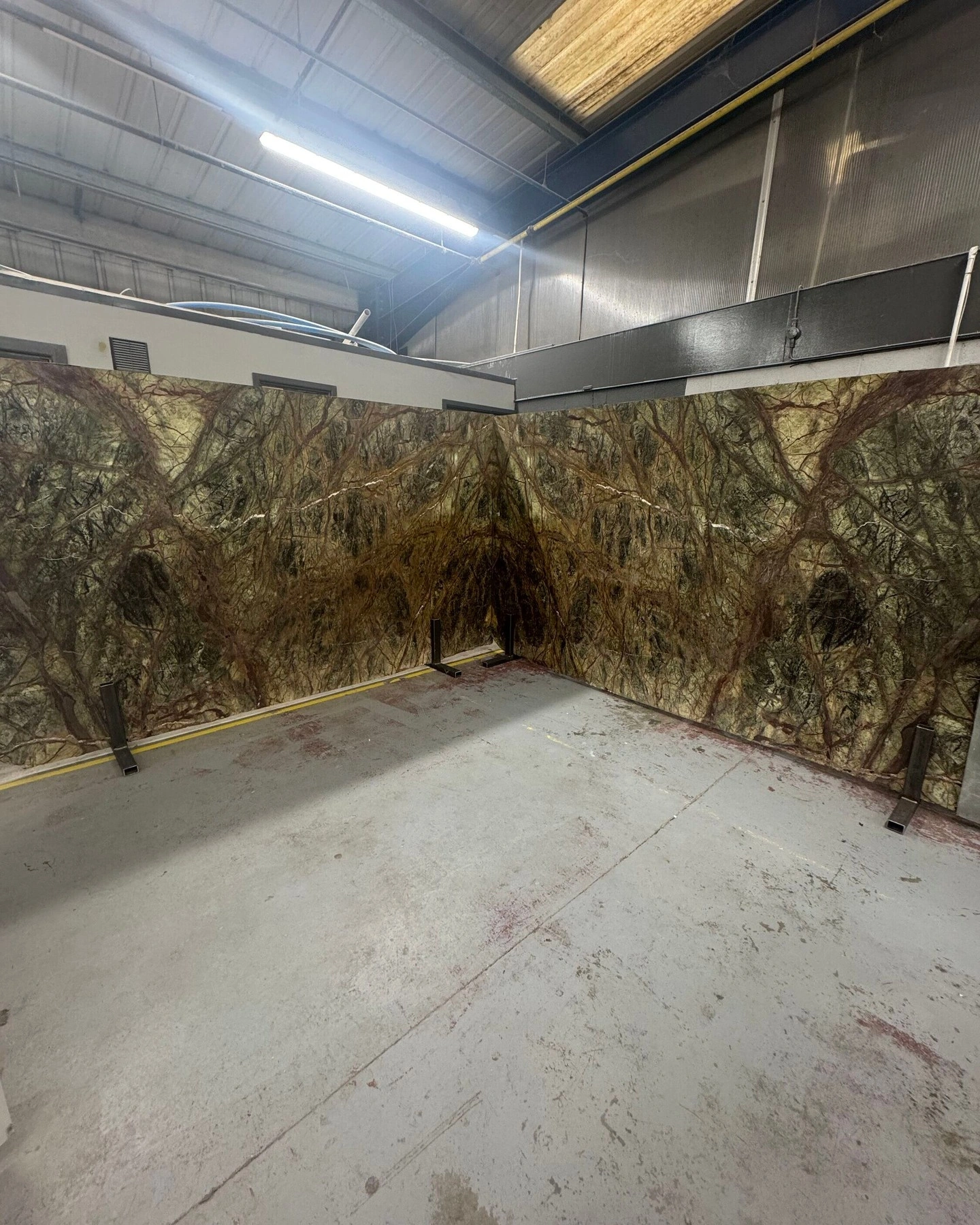 Bookmatched granite slabs with dramatic natural veining