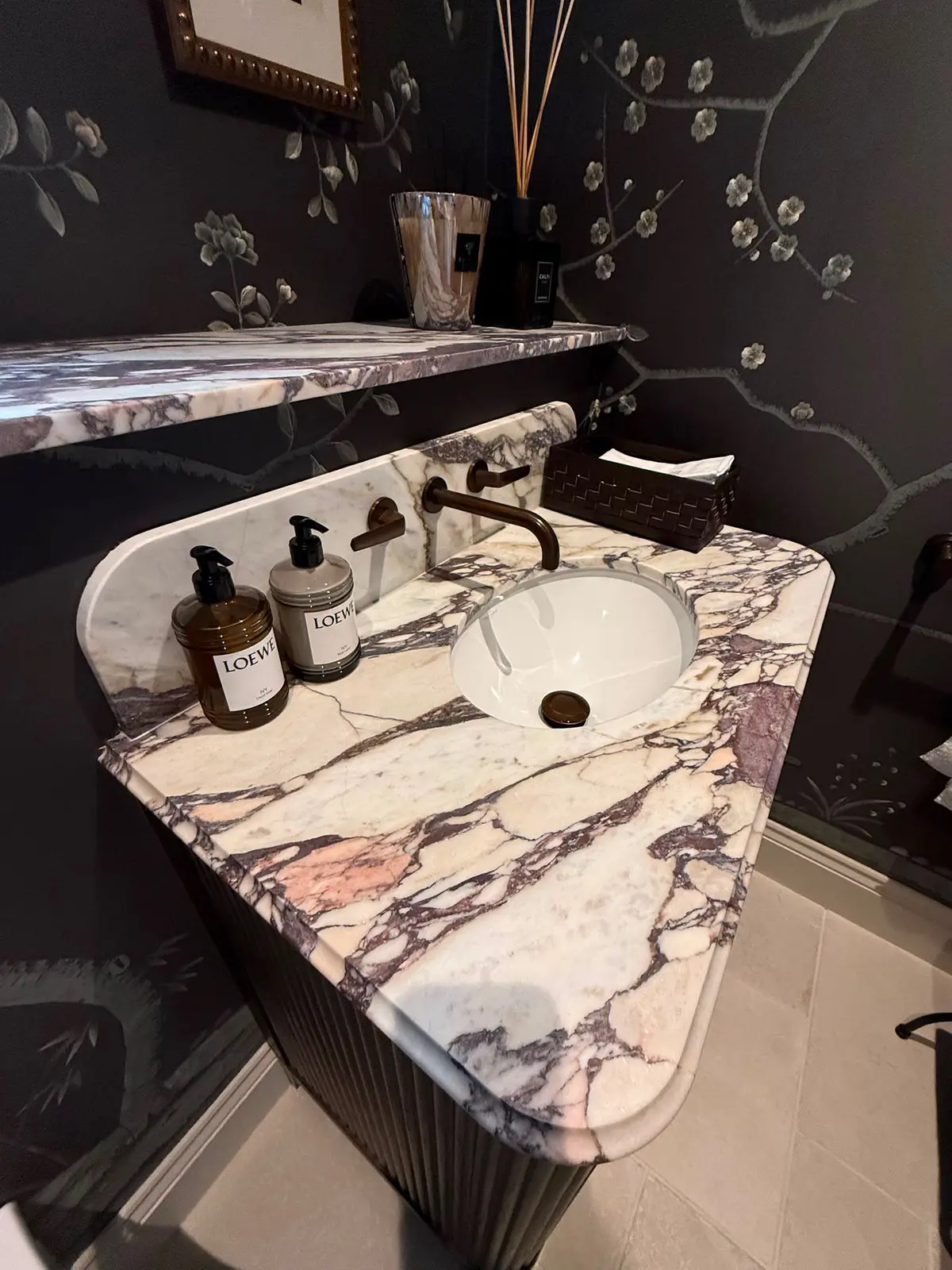 Calacatta Viola marble vanity top and splashback for Cramlington Village NE23