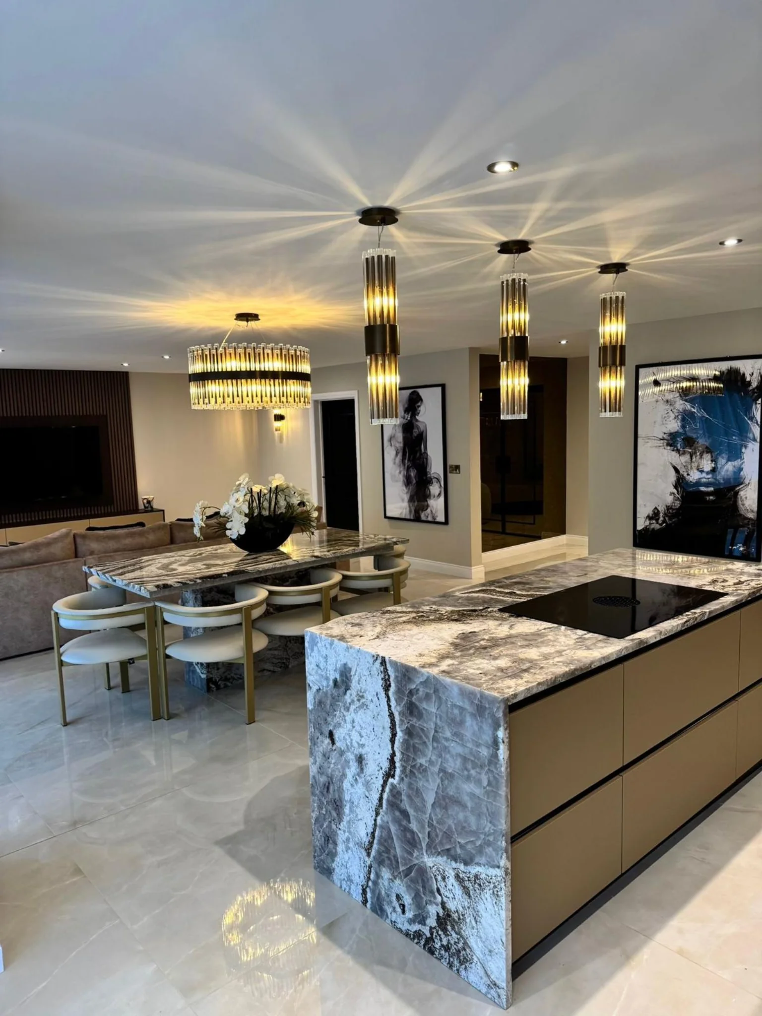Luxury quartzite waterfall island in Newcastle by RH Stone Surfaces